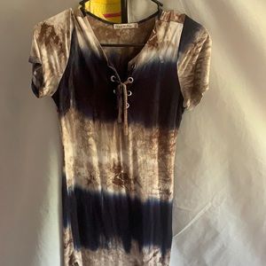Brown and blue tiy dye short drees very comfortable casual look💕.